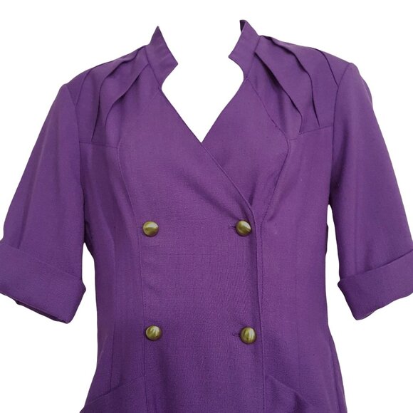 SL Fashions Vintage Womens Dress Size 12 Purple Double Breasted Faux Pockets Bel - Picture 2 of 7